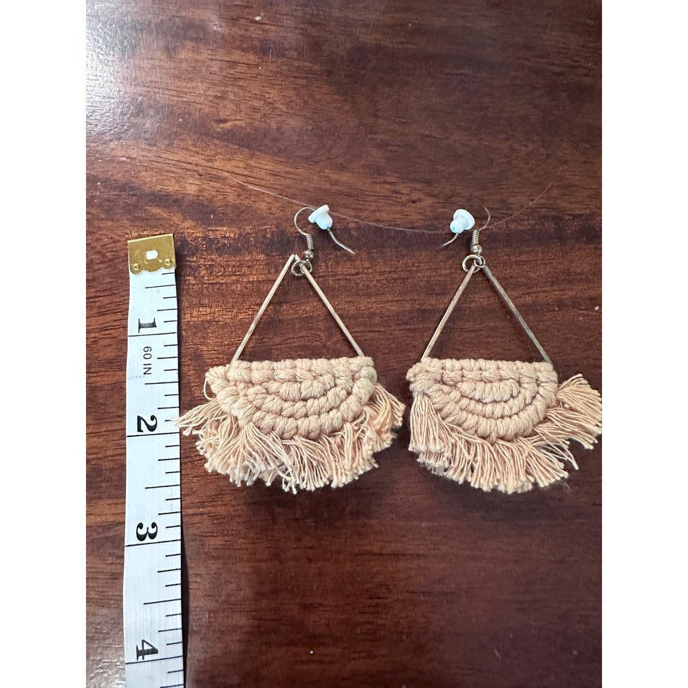 Boho Macrame Earrings Beige Fringe Statement Dangle Earrings Fashion Jewelry